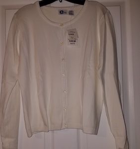Lg. White button up sweater. Brand new with tags.